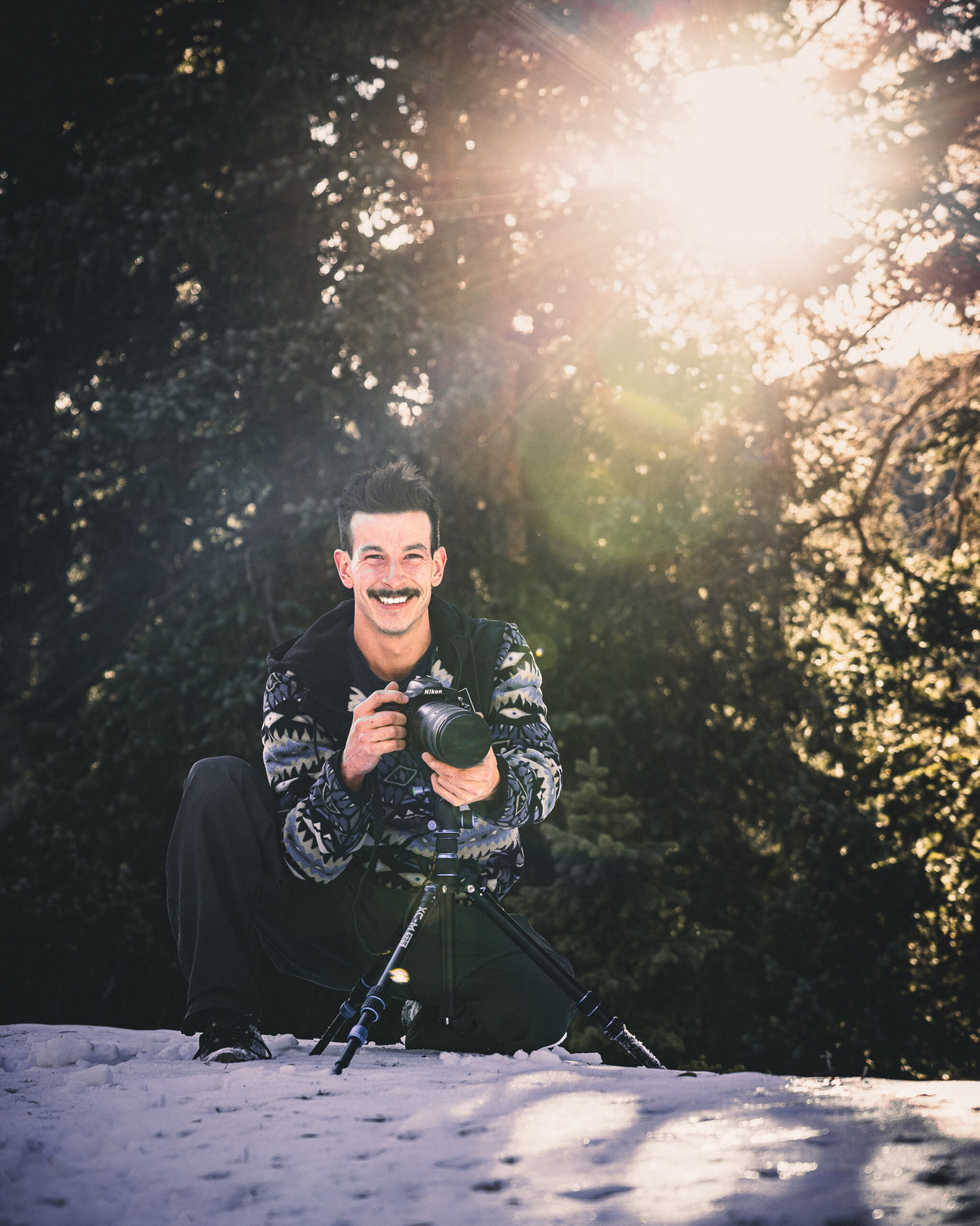 Matt crouching down to get the perfect shot.